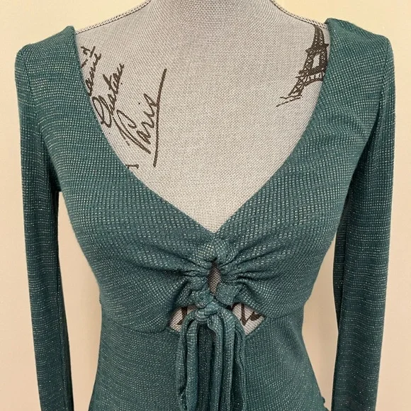 Free People Intimately Free Say When Green and Metallic Long Sleeve Top, S - Picture 5 of 13